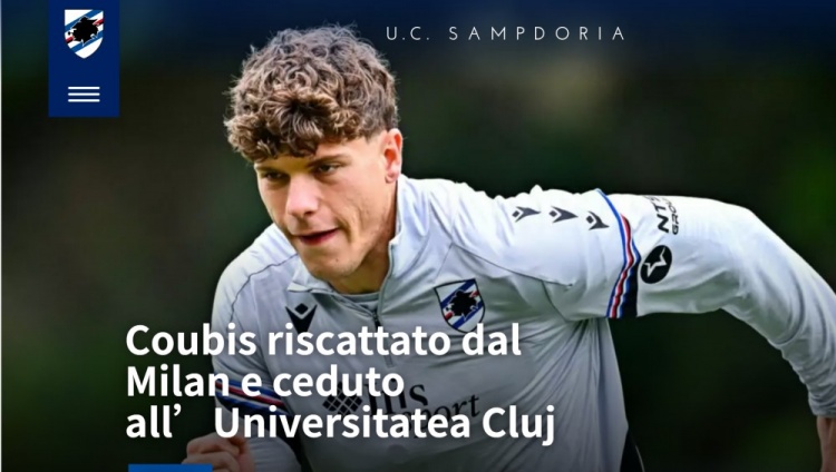 官方：米兰22岁中卫库比斯转会桑普，并被外租至克卢日